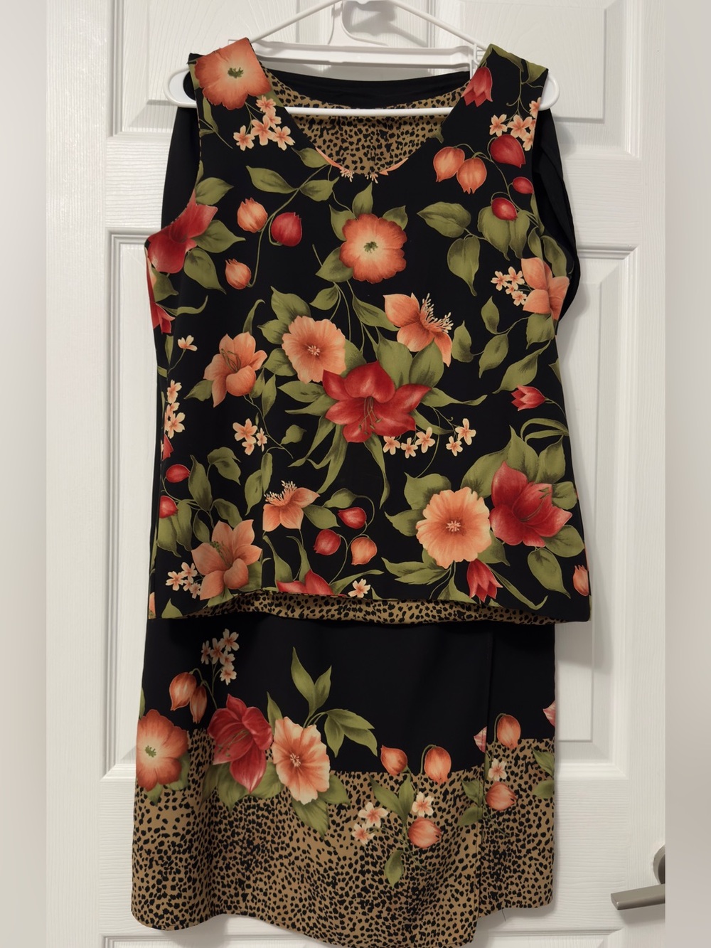 Black floral reversible top and skirt